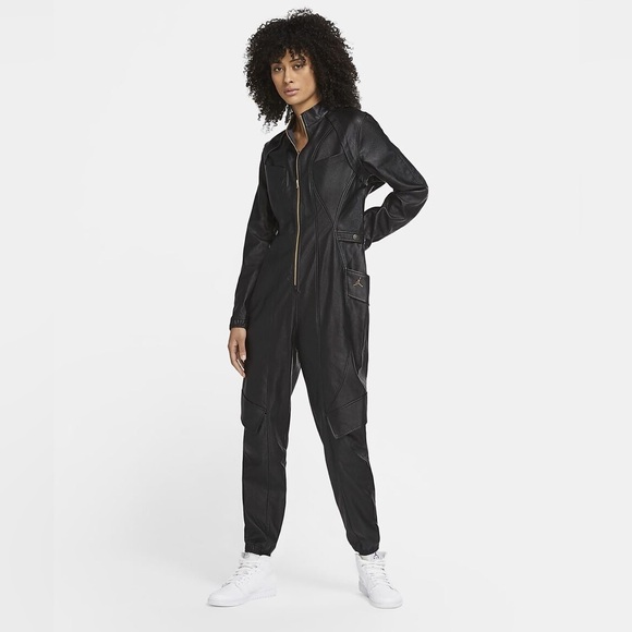 NWT Nike Jordan Women’s Faux Leather Jumpsuit Flight Suit Runway Collection - Picture 9 of 10